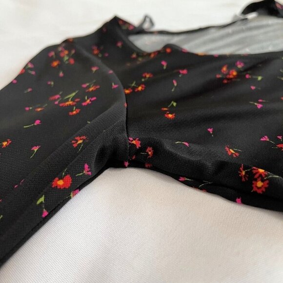 & OTHER STORIES BLACK RED CALICO FLORAL LONG SLEEVE SCOOP NECK MIDI DRESS - 4 - Picture 8 of 11